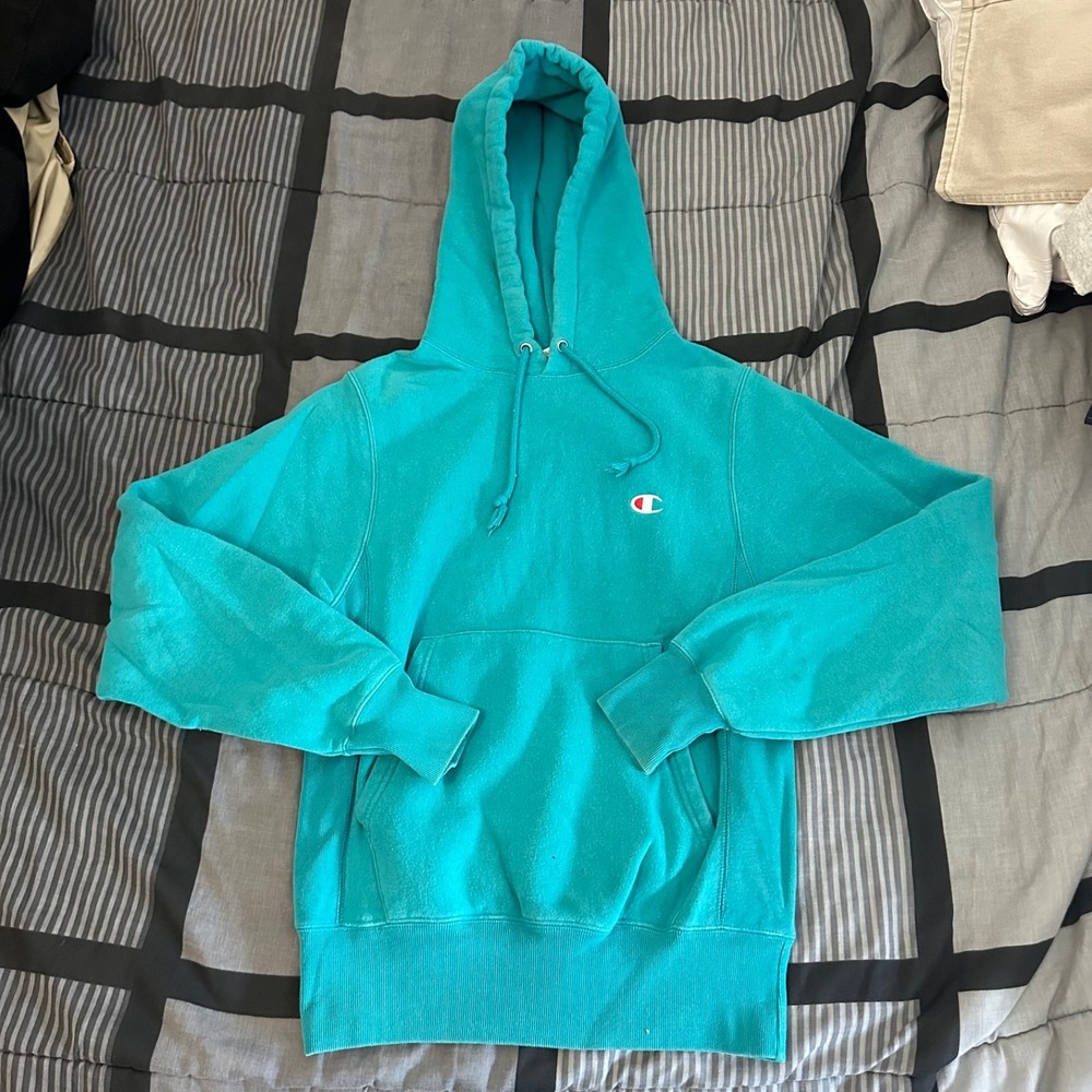 Champion Reverse Weave Teal Hoodie Heavyweight Fleece retro size XS